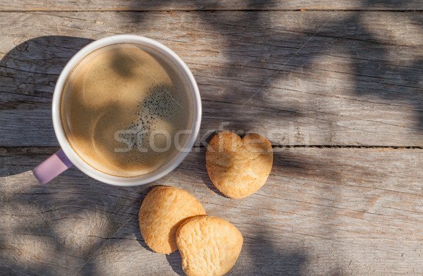 Stockfoto: Koffiekopje · cookies · tuin · tabel · top