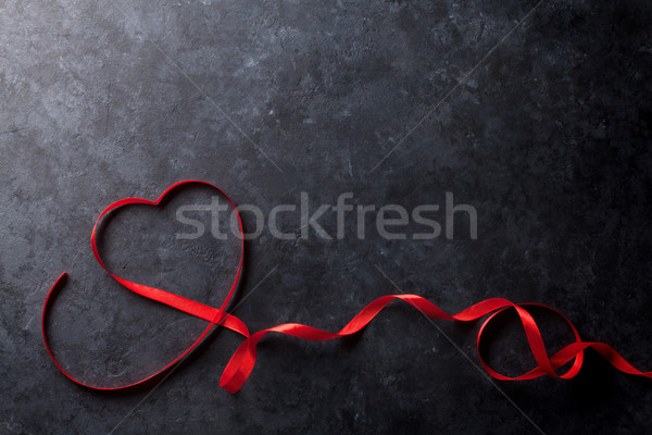 Stock fotó: Valentin · nap · szív · alakú · vörös · szalag · üdvözlőlap · kő