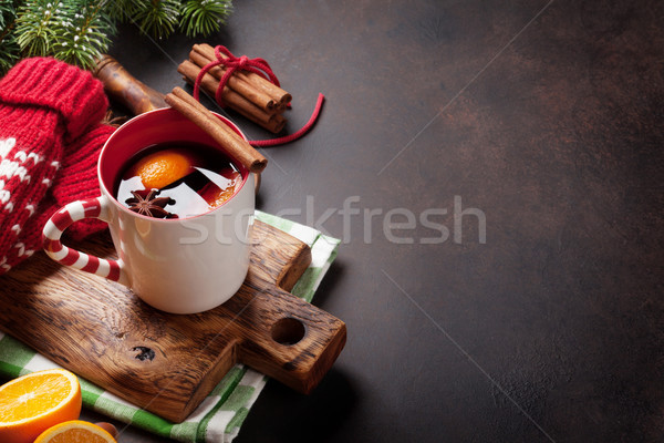 Noël vin ingrédients vue espace de copie arbre Photo stock © karandaev