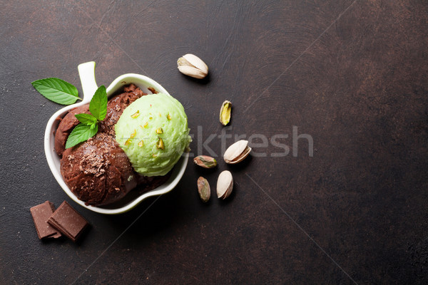 Chocolate and pistachio ice cream Stock photo © karandaev