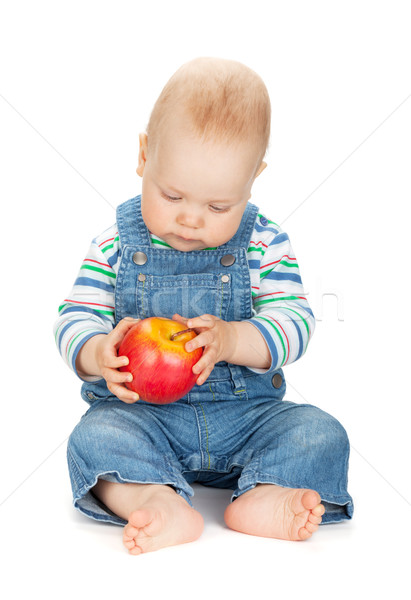 Foto stock: Pequeño · bebé · nino · manzana · aislado