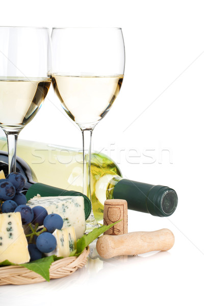 White wine, cheese and grape Stock photo © karandaev