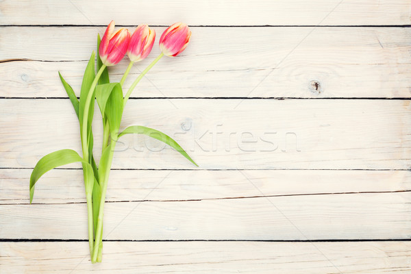 Stockfoto: Kleurrijk · tulpen · houten · tafel · top · exemplaar · ruimte