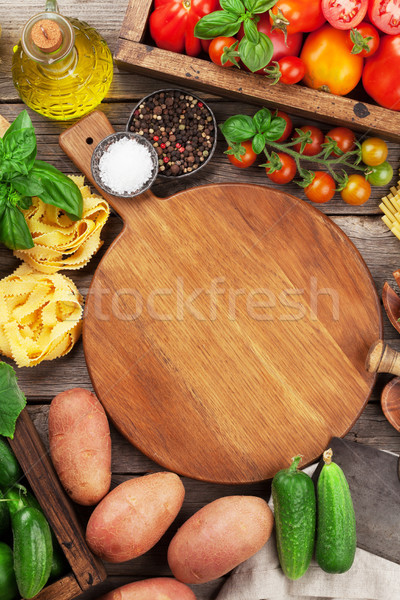 Stockfoto: Vers · tuin · tomaten · komkommers · pasta · koken