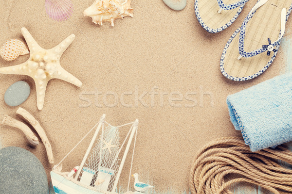Stock photo: Travel and vacation items on sea sand