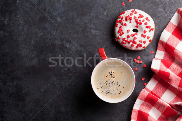 Donut koffie steen tabel top Stockfoto © karandaev