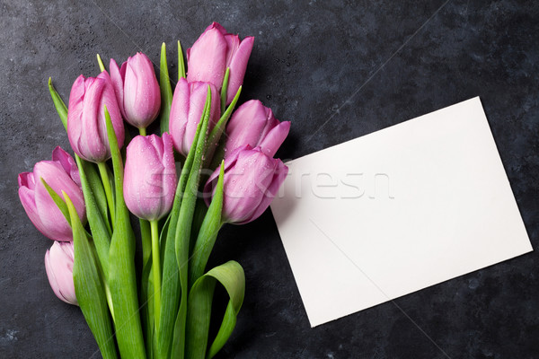 Fresh purple tulip flowers and greeting card Stock photo © karandaev