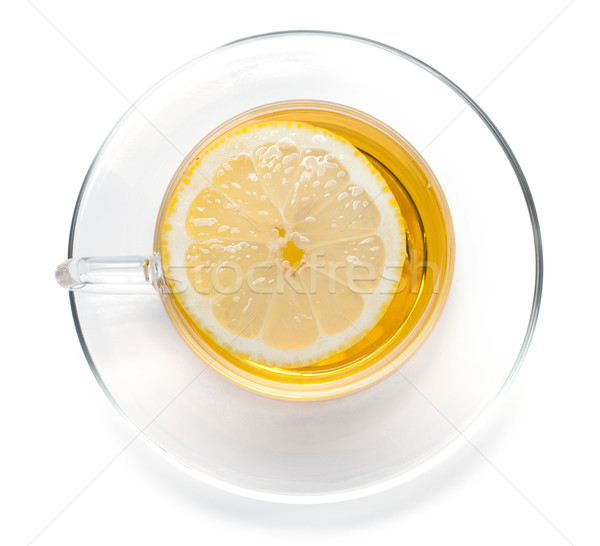 Tasse Tee Zitronenscheibe isoliert weiß Stock foto © karandaev