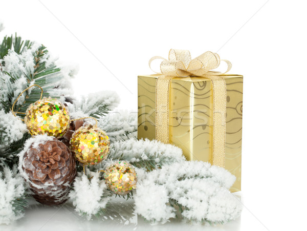 Stock foto: Geschenkbox · Weihnachten · Dekor · isoliert · weiß