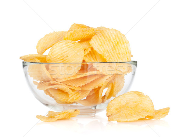 Stockfoto: Chips · glas · kom · geïsoleerd · witte · partij