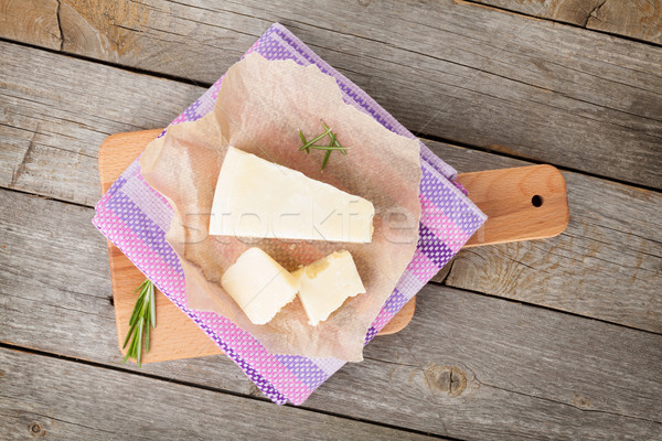 Parmesan Holztisch Papier Essen Hintergrund Tabelle Stock foto © karandaev