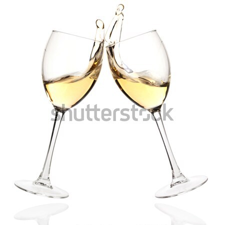 [[stock_photo]]: Deux · champagne · verres · fleurs · isolé