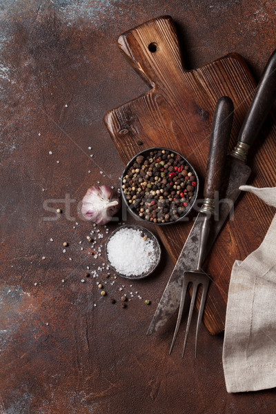 Vintage kitchen utensils and spices Stock photo © karandaev