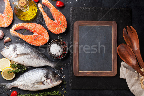 Raw salmon and dorado fish fillet Stock photo © karandaev