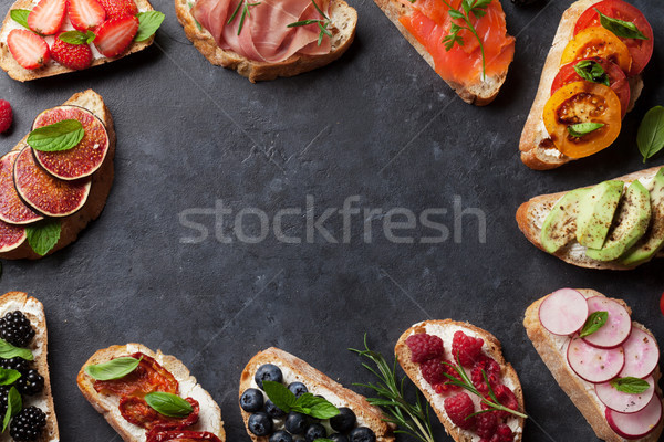 Brushetta or spanish tapas set Stock photo © karandaev