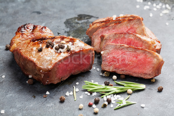 Stockfoto: Gegrild · biefstuk · steen · tabel · diner