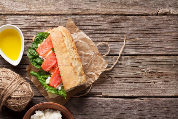 Sandwich with salmon and romaine salad Stock photo © karandaev