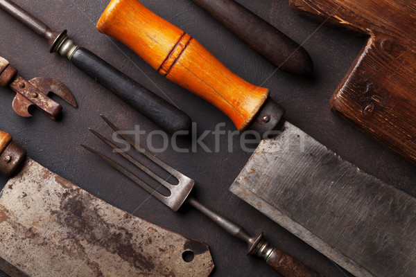Vintage cozinha utensílios açougueiro faca garfo Foto stock © karandaev