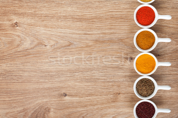 Stockfoto: Specerijen · houten · tafel · Rood · kleur · peper