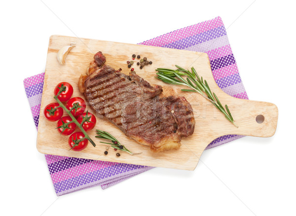 Foto stock: Solomillo · filete · romero · tomates · cherry · tabla · de · cortar