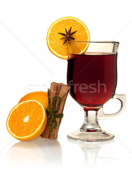 Hot mulled wine with oranges and cinnamon Stock photo © karandaev