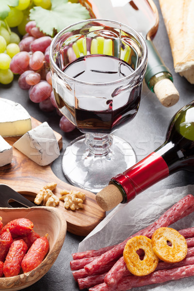 Wine, grape, cheese, sausages Stock photo © karandaev