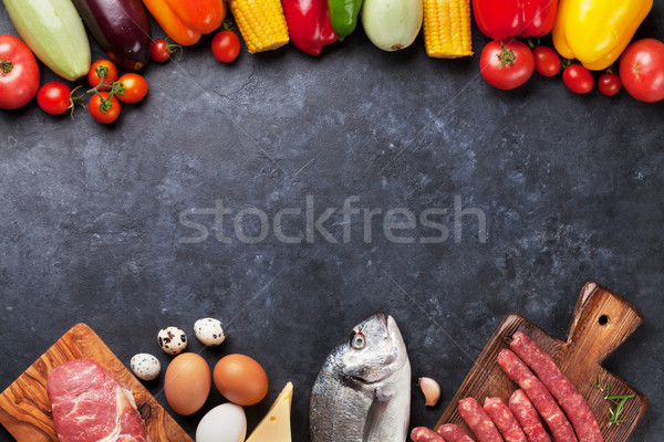 Legumes peixe carne cozinhar ingredientes tomates Foto stock © karandaev