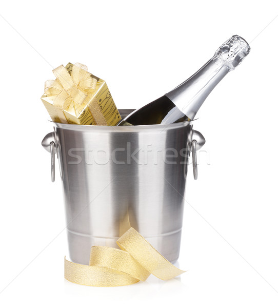 Stok fotoğraf: şampanya · şişe · kova · hediye · kutusu · yalıtılmış · beyaz