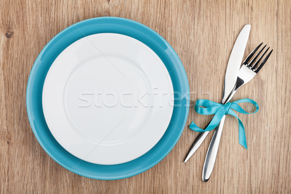 Gabel Messer Platten Holztisch Essen Holz Stock foto © karandaev