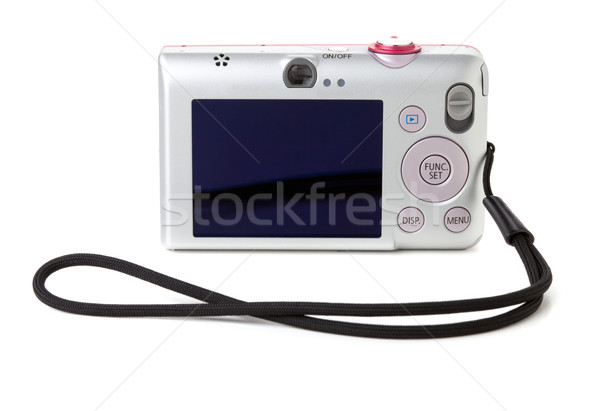 Compact digitale camera geïsoleerd witte meisje achtergrond Stockfoto © karandaev