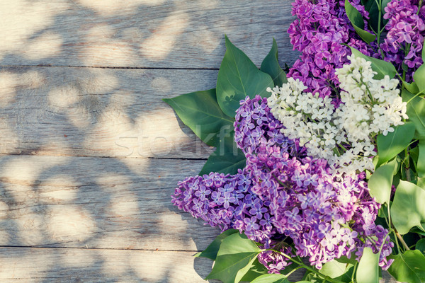 Foto stock: Colorido · lila · flores · jardín · mesa · superior