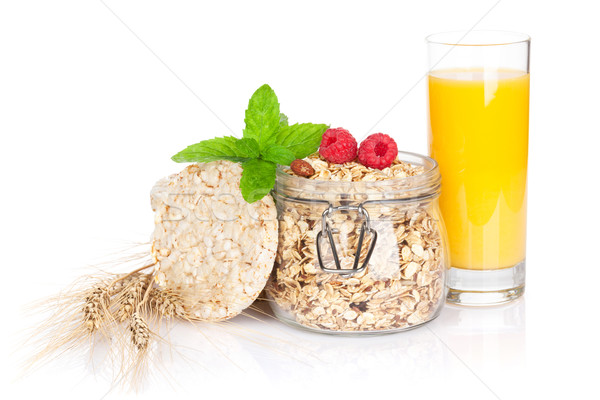 Zdjęcia stock: śniadanie · musli · jagody · sok · pomarańczowy · odizolowany · biały