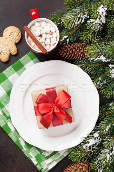 [[stock_photo]]: Noël · dîner · plaque · argenterie · cadeau