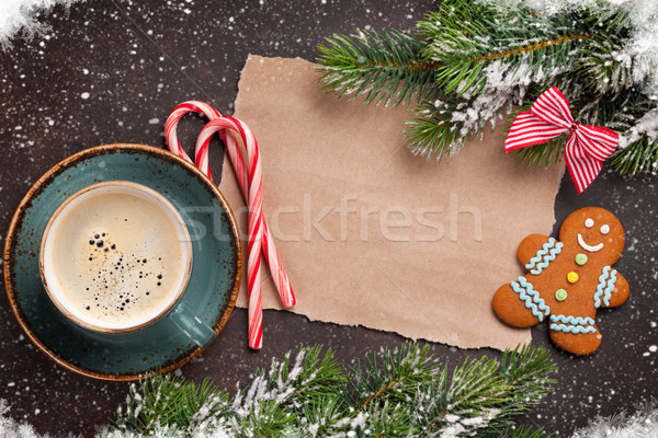 Darab papír karácsony kívánságok kávé hó Stock fotó © karandaev