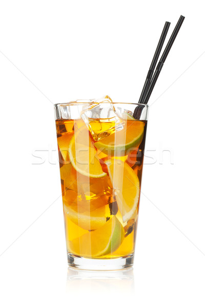 Stock fotó: üveg · jegestea · citrom · citrus · izolált · fehér