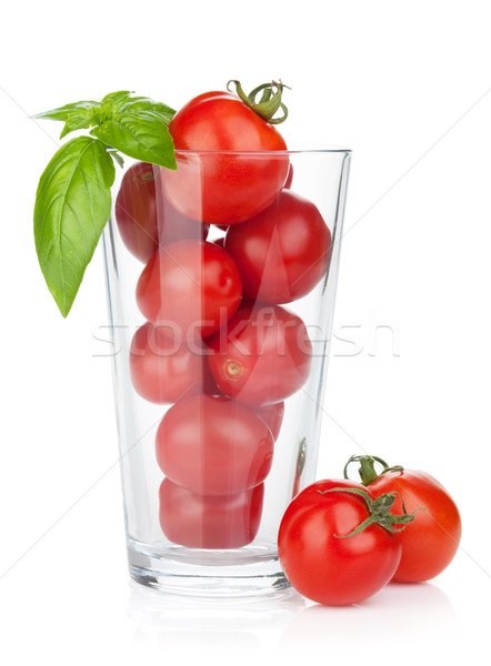 Tomates cereja manjericão isolado branco folha saúde Foto stock © karandaev