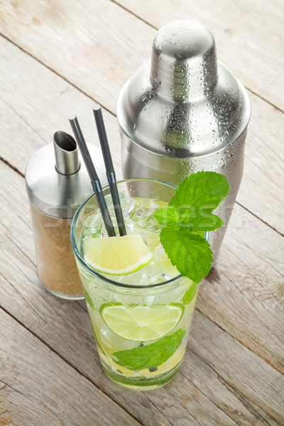 Fresh mojito cocktail and bar utensils Stock photo © karandaev