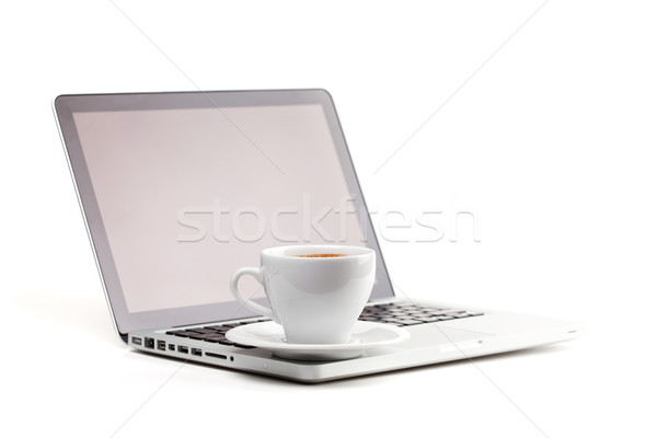 Cappuccino Tasse Laptop isoliert weiß Computer Stock foto © karandaev