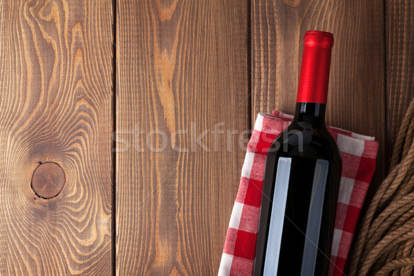 Vörösbor üveg törölköző fa asztal copy space textúra Stock fotó © karandaev