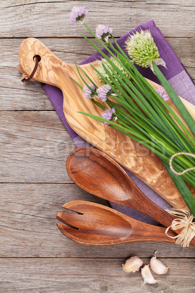 Stock photo: Fresh herbs on garden table