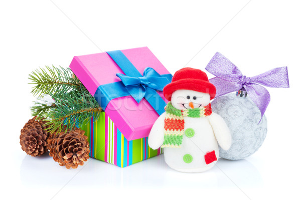 Stock foto: Weihnachten · Dekor · Schneemann · Spielzeug · isoliert · weiß