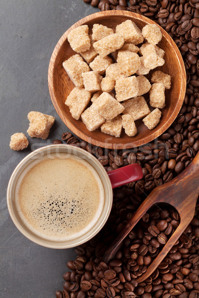 Taza de café frijoles azúcar moreno piedra mesa superior Foto stock © karandaev