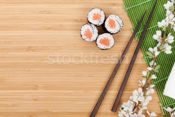 Stock fotó: Szusi · szett · evőpálcikák · sakura · ág · bambusz