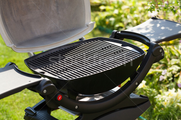 Stock foto: Grill · Freien · Garten · Hintergrund · grünen · Fleisch