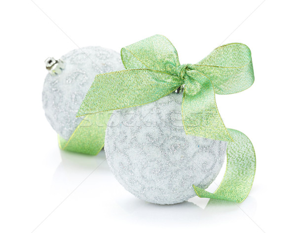 Christmas baubles and green ribbon Stock photo © karandaev