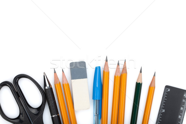 Pencils, pens, ruler, scissors and rubber Stock photo © karandaev