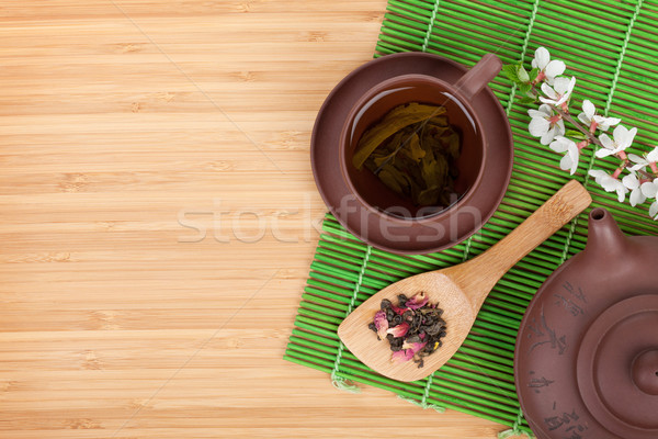 Japanese tè verde sakura ramo bambù tavola Foto d'archivio © karandaev