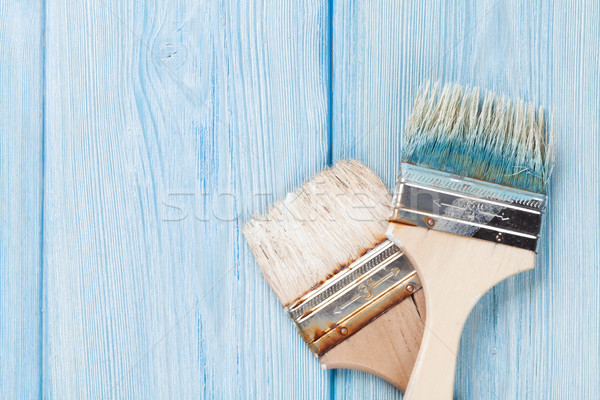 Stockfoto: Penseel · Blauw · hout · top · exemplaar · ruimte