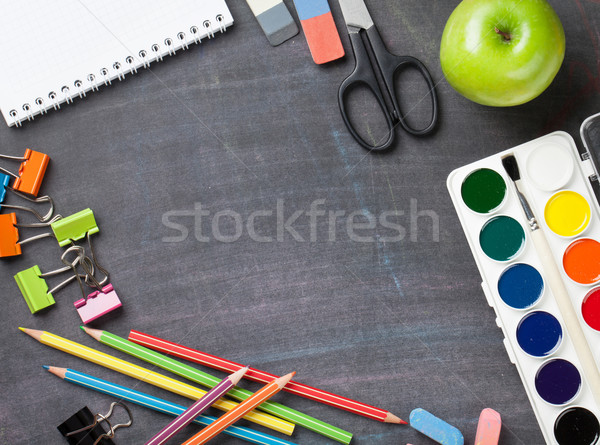 Fournitures scolaires tableau noir école haut vue [[stock_photo]] © karandaev