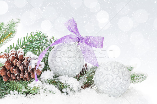 ストックフォト: クリスマス · 紫色 · リボン · 雪 · ぼけ味 · コピースペース